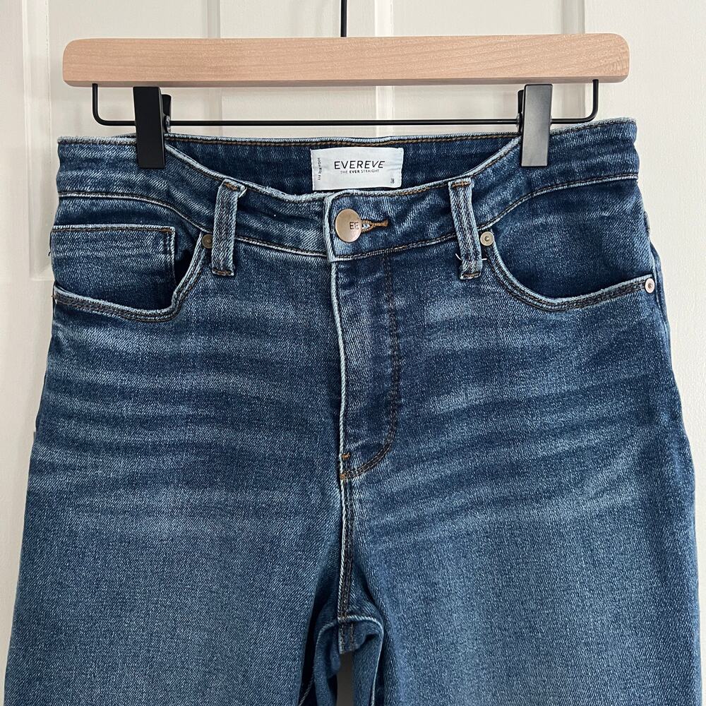 ♥️ Evereve The Ever Straight High Rise Fit Jeans Blue Women Finished Hem Size 28 - Picture 4 of 8